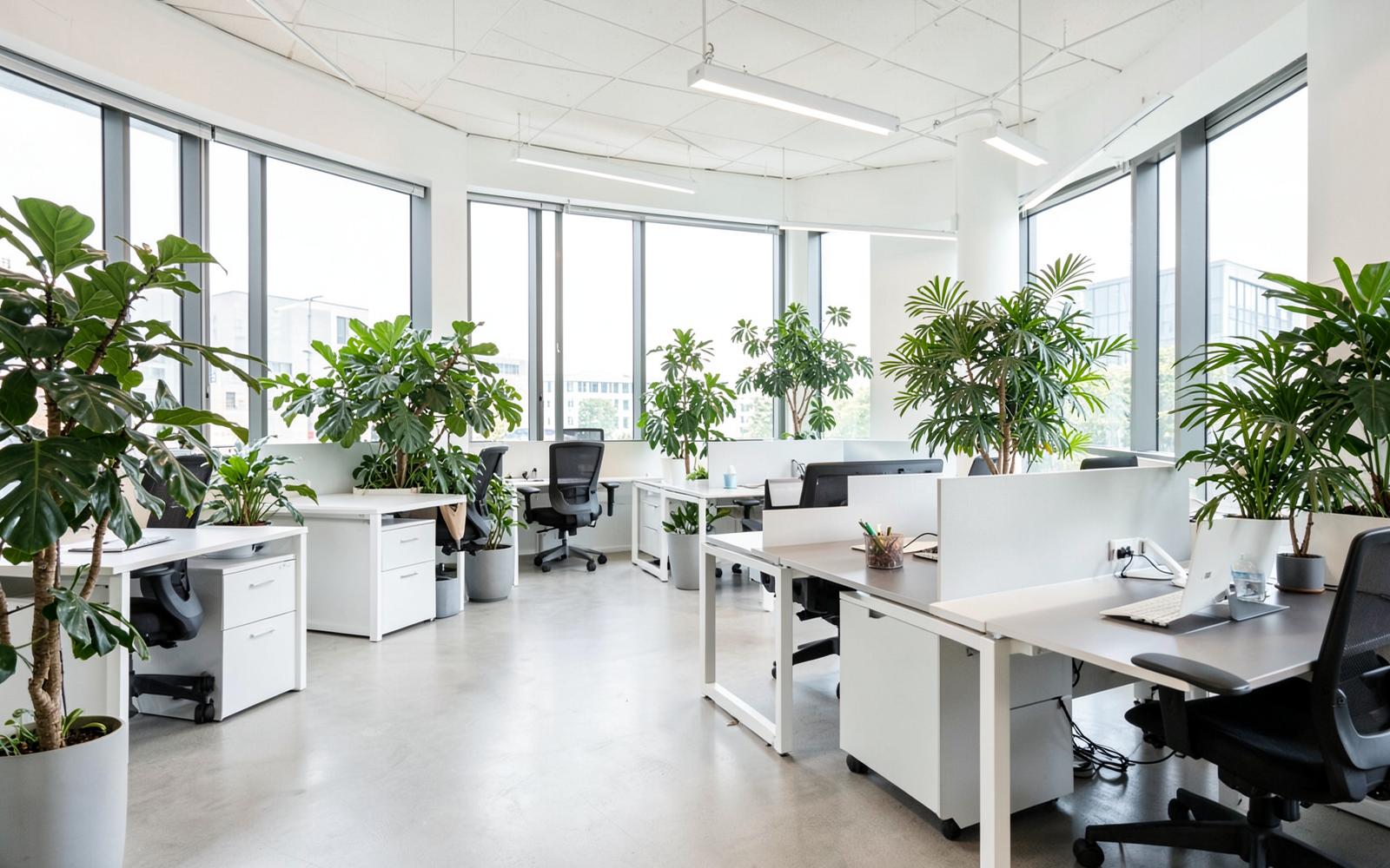 Bureau lumineux végétalisé entretenu avec des produits éco-responsables