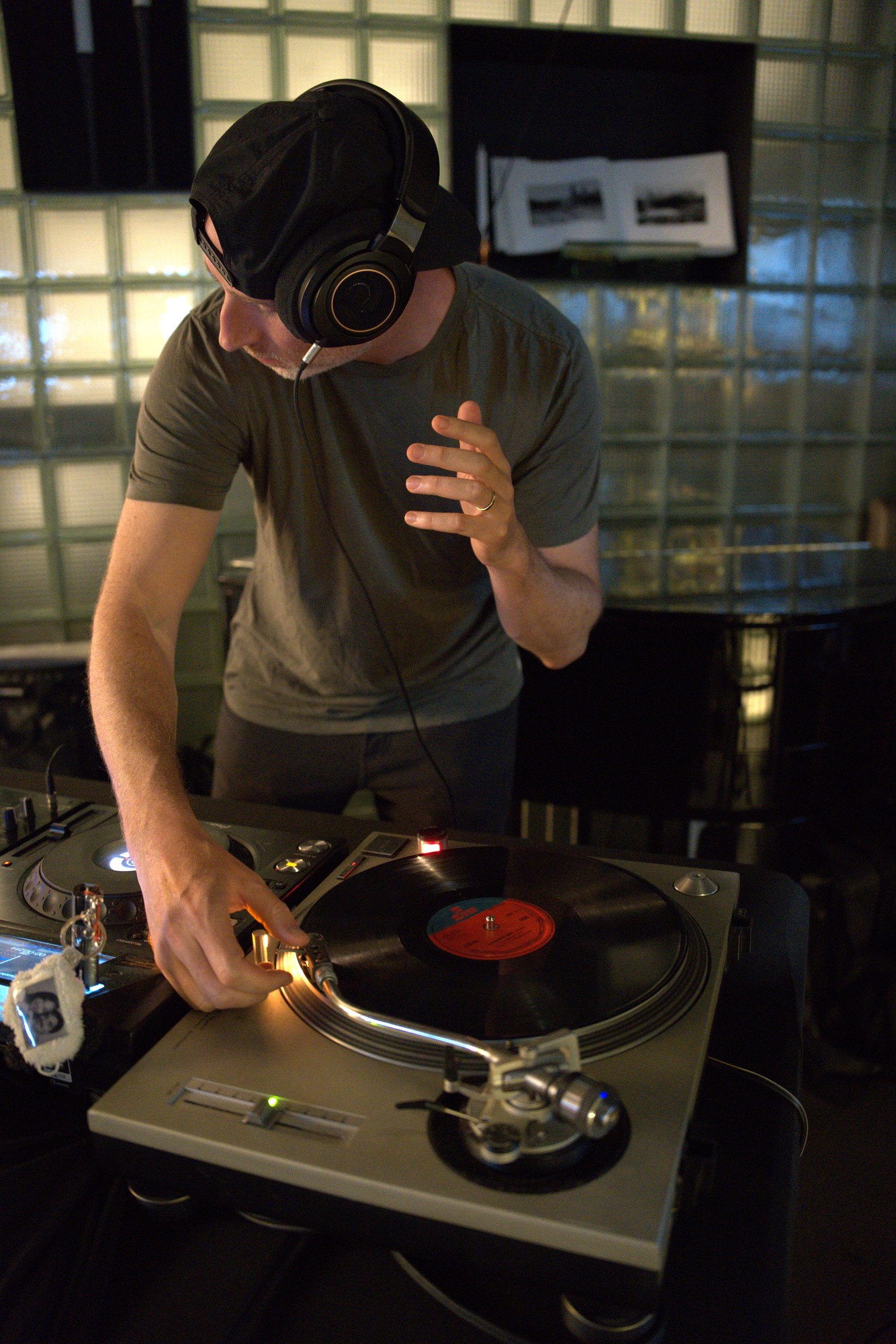 DJ playing records at Neon Record