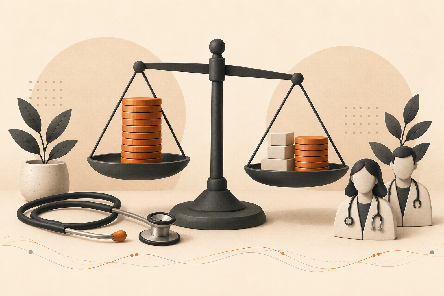 Balance scale comparing provider collections with practice costs and contribution.