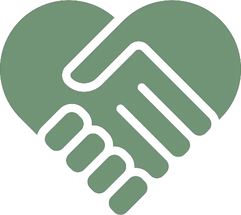 Green heart shape formed by two hands shaking, symbolizing partnership or agreement.