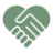 Green heart shape made of two hands coming together to form the heart.