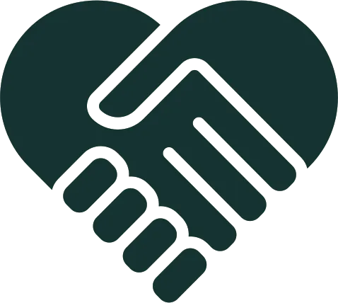 Icon of two hands shaking, forming a heart shape symbolizing partnership and trust.
