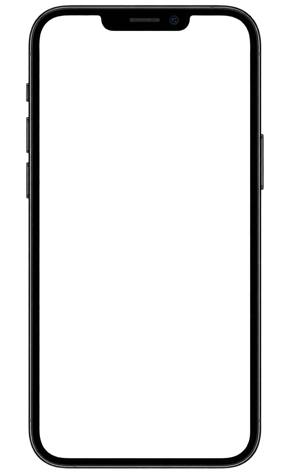 Black smartphone with a blank black screen and visible front-facing camera and speaker.
