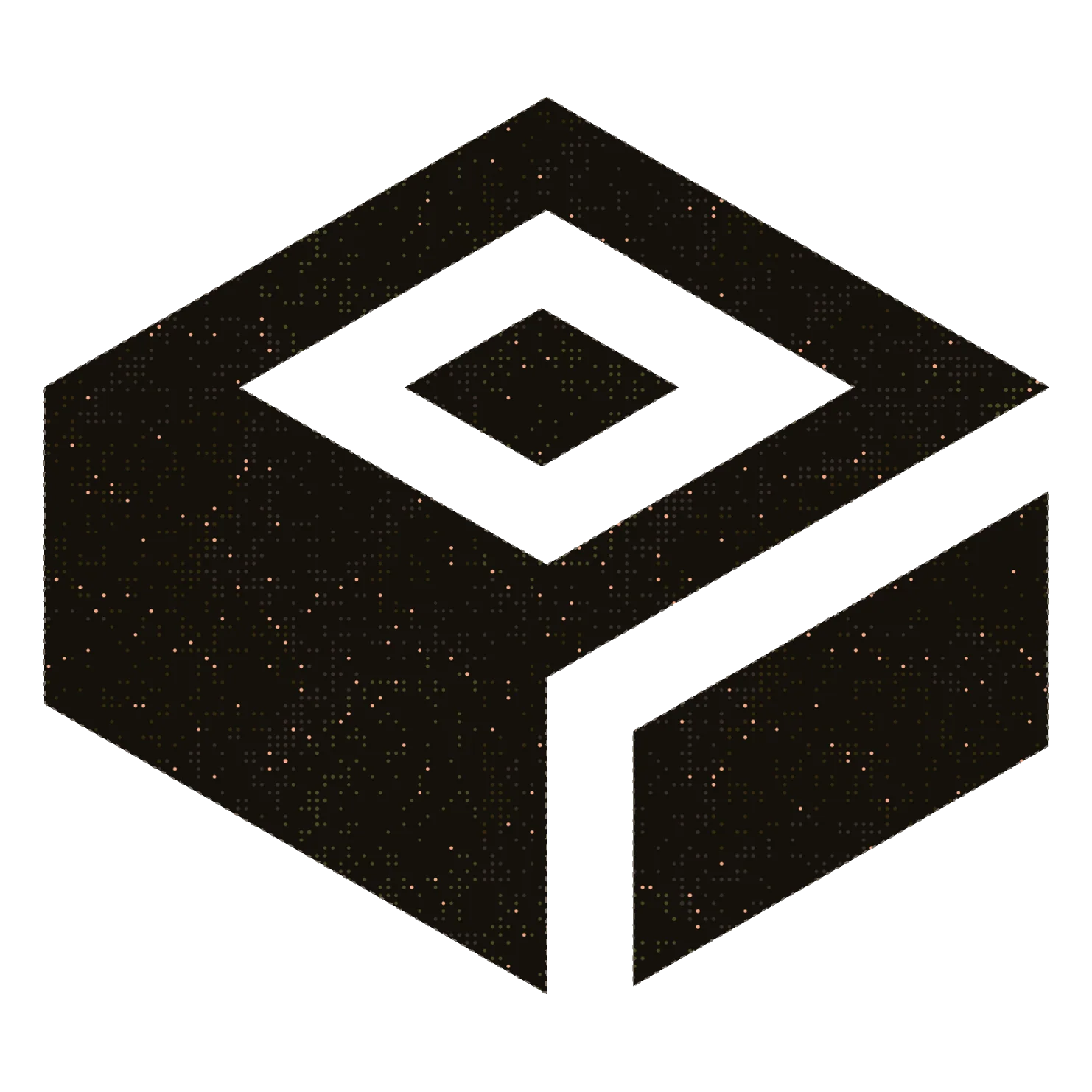 Aiden for Observability icon: dithered black isometric cube with a square cut-out