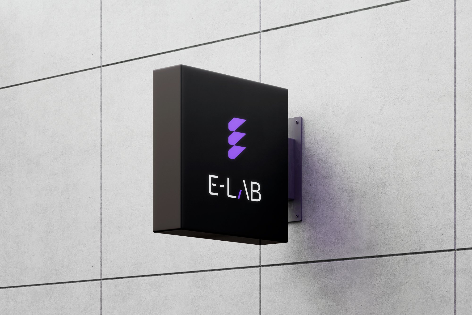E-LAB square sign with the geometric E mark
