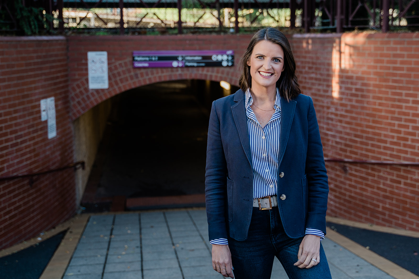 Annabelle Cleeland at a V/Line station in the Euroa electorate
