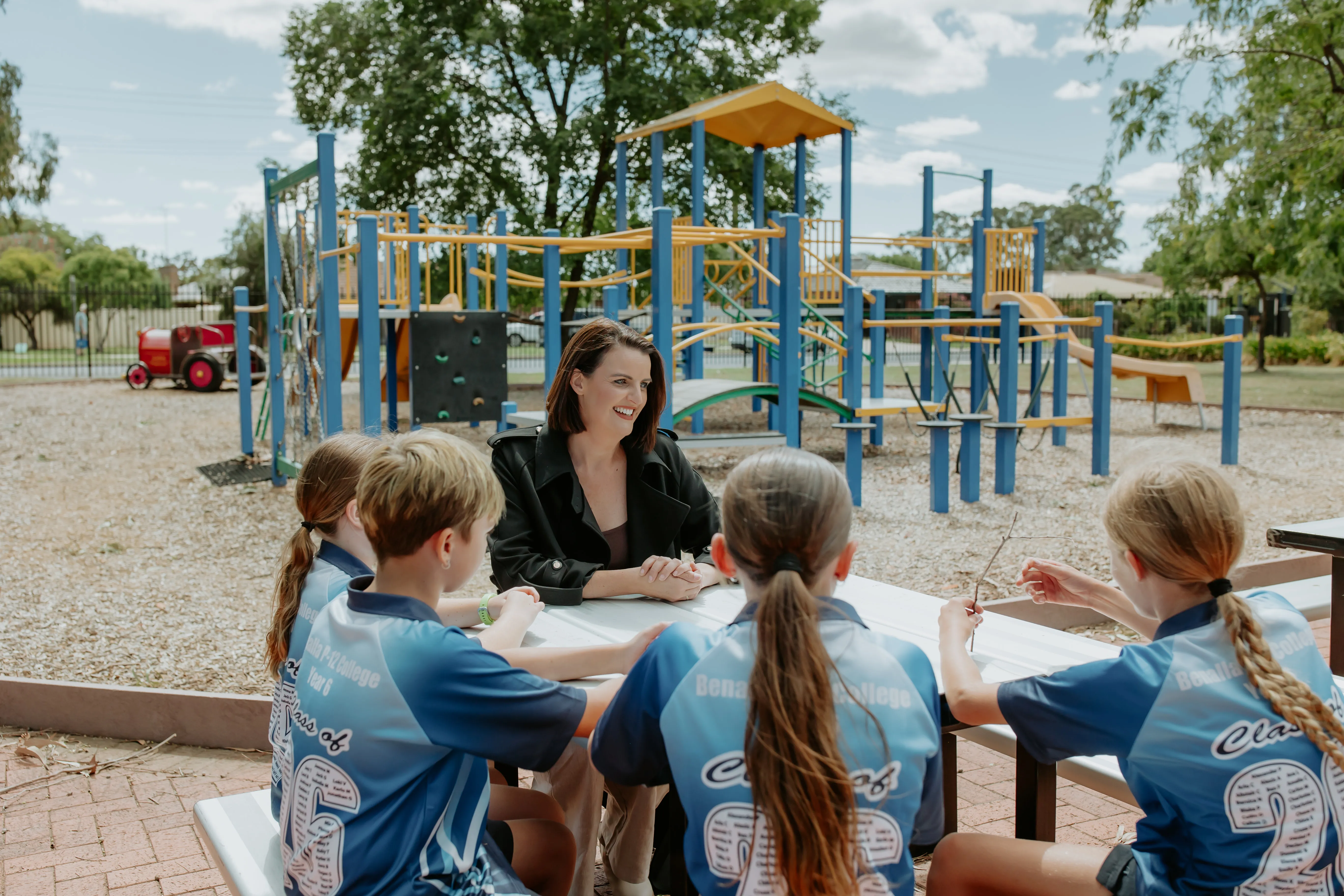 Annabelle Cleeland with local students