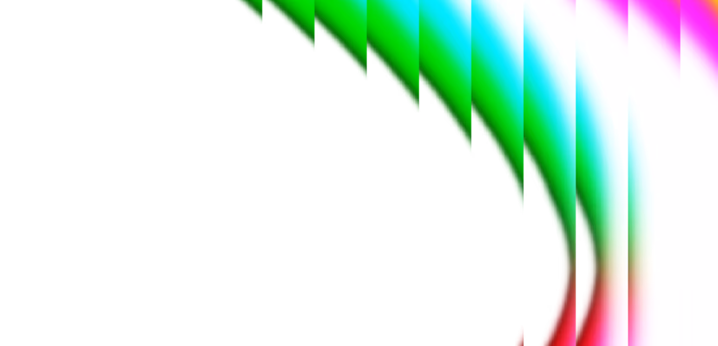 Colorful abstract wave shape with gradients of green, blue, pink, and red on a black background, curving from top left to bottom right.