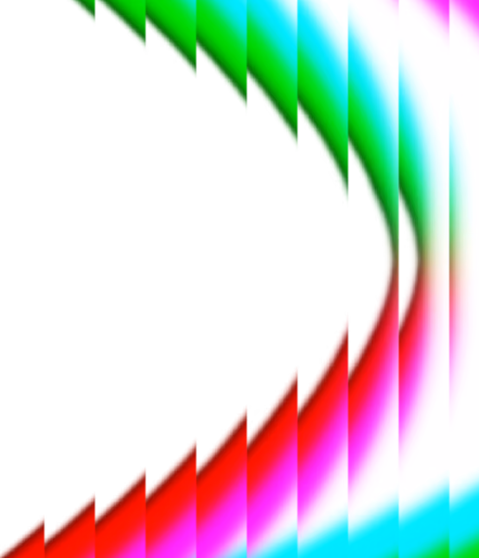 Abstract digital art featuring a curved sequence of colorful, repeated triangular shapes in green, red, blue, and magenta against a black background, creating a wave-like pattern.
