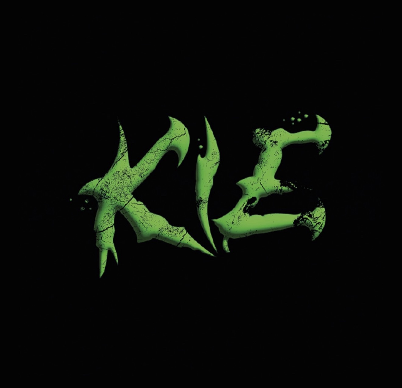 Kie custom typography logo design in green on a black background.