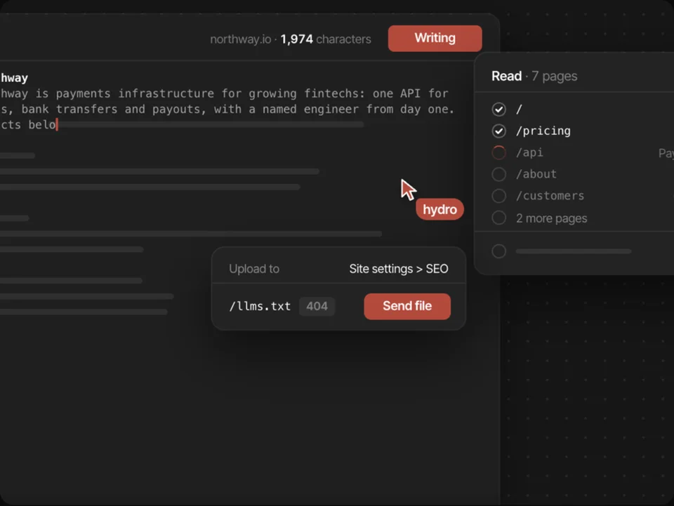 llms.txt Generator by hydro.website premium webflow partner