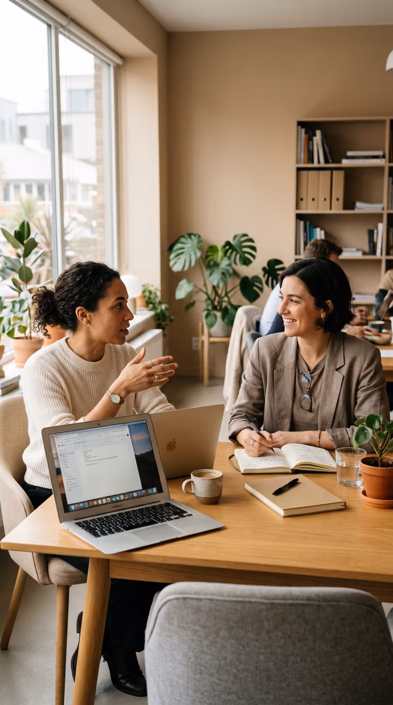 Two DataWatch consultants in conversation at a meeting table