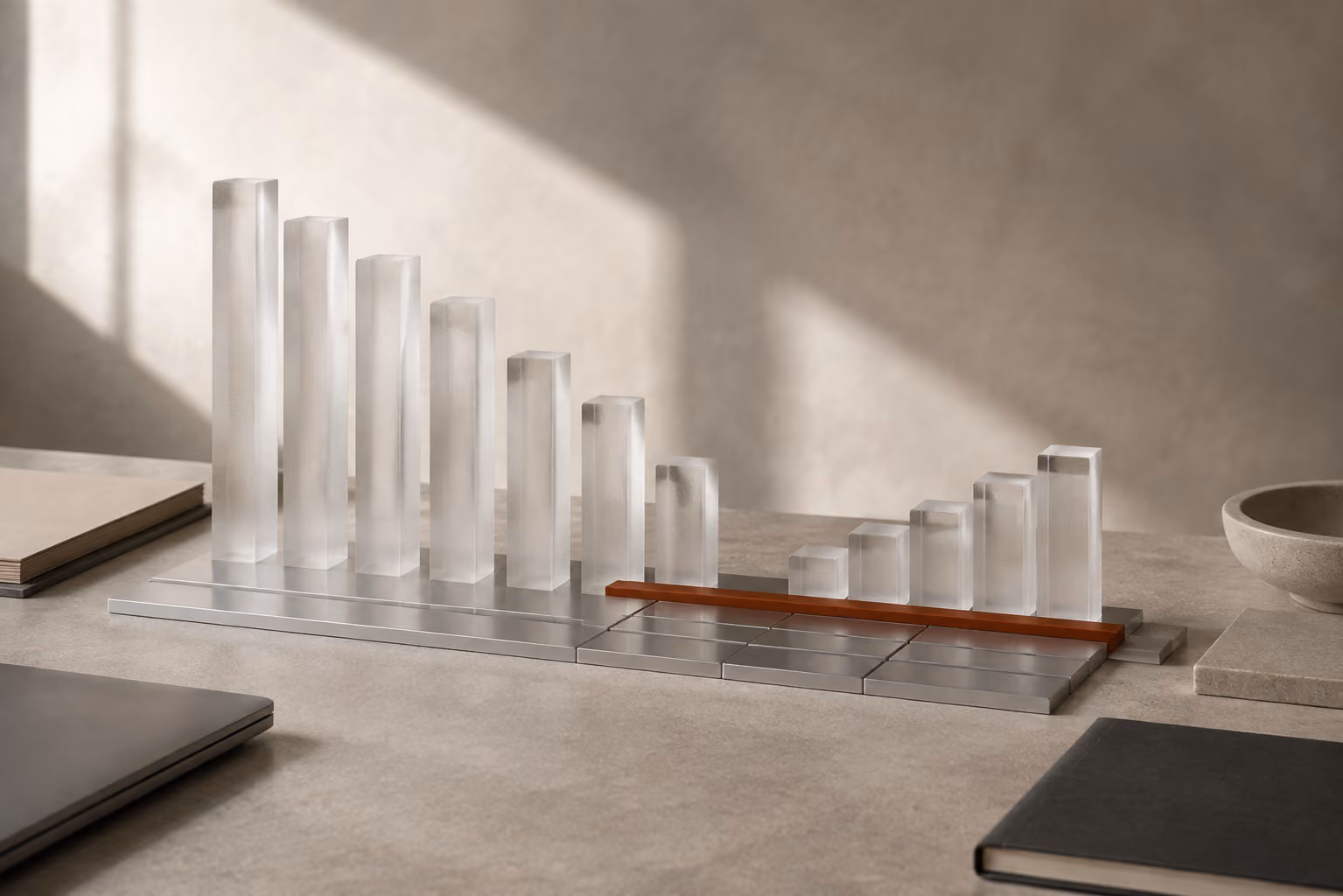 Translucent data columns arranged across a metal grid to represent a faster query engine