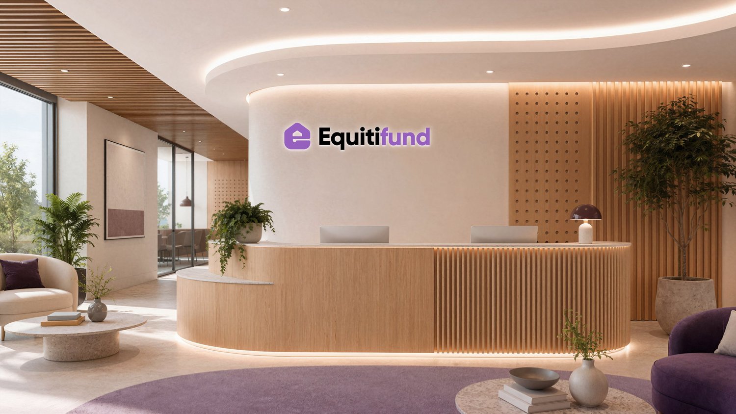 Equitifund masterbrand signage in an office reception space