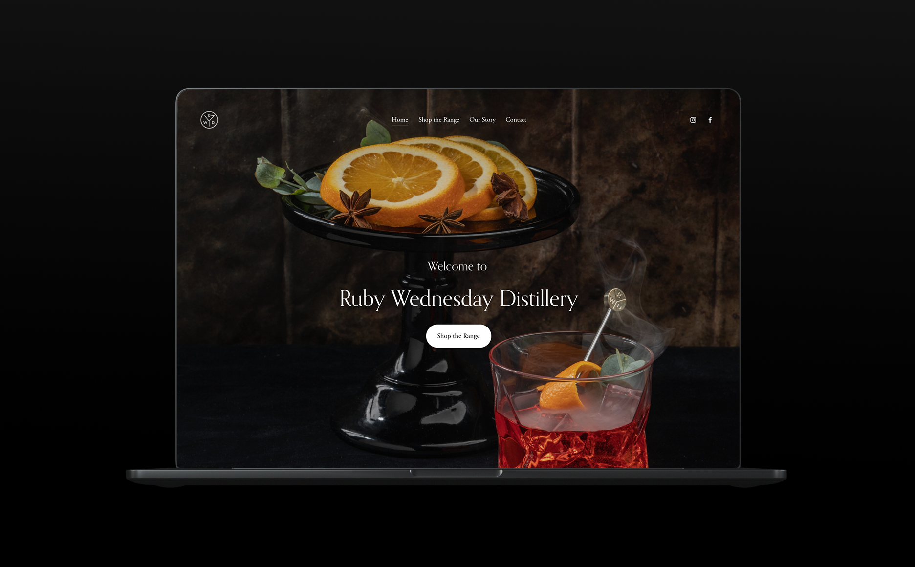 Ruby Wednesday Distillery website on a MacBook