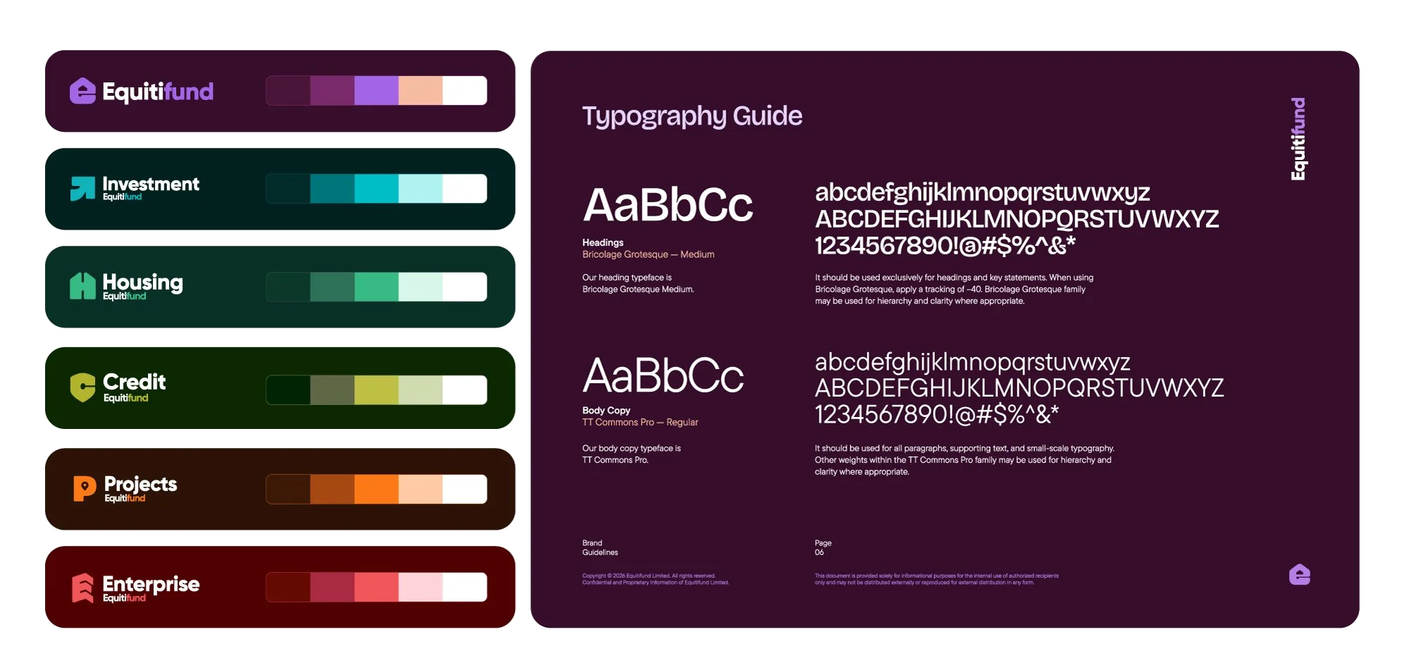 Equitifund sub-brand colour system and typography guide