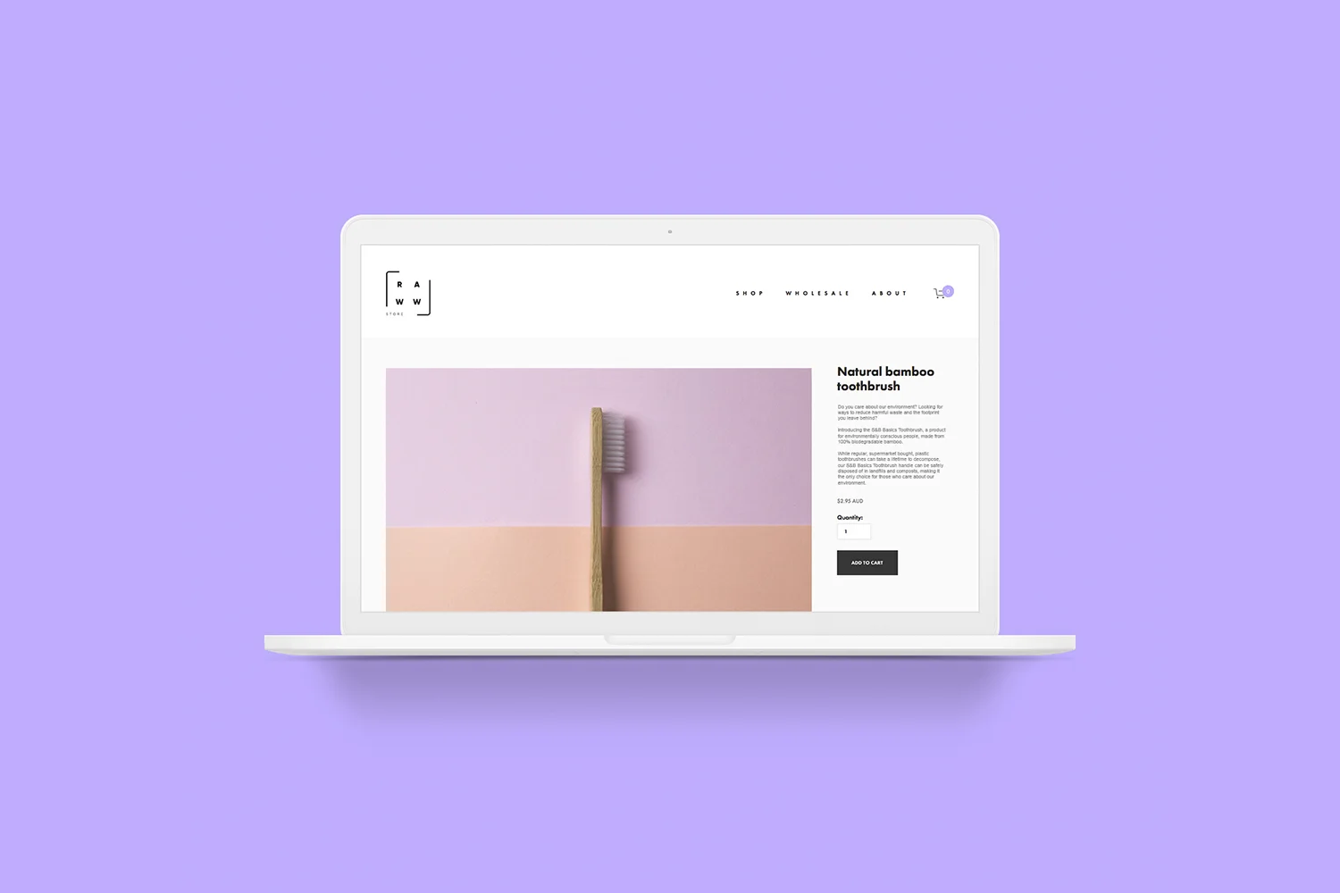 Raww Store e-commerce site on a laptop