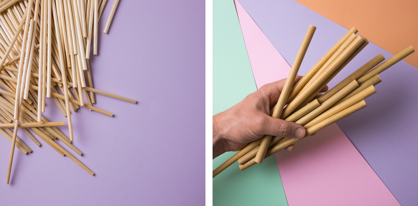 Bamboo straws on pastel grounds