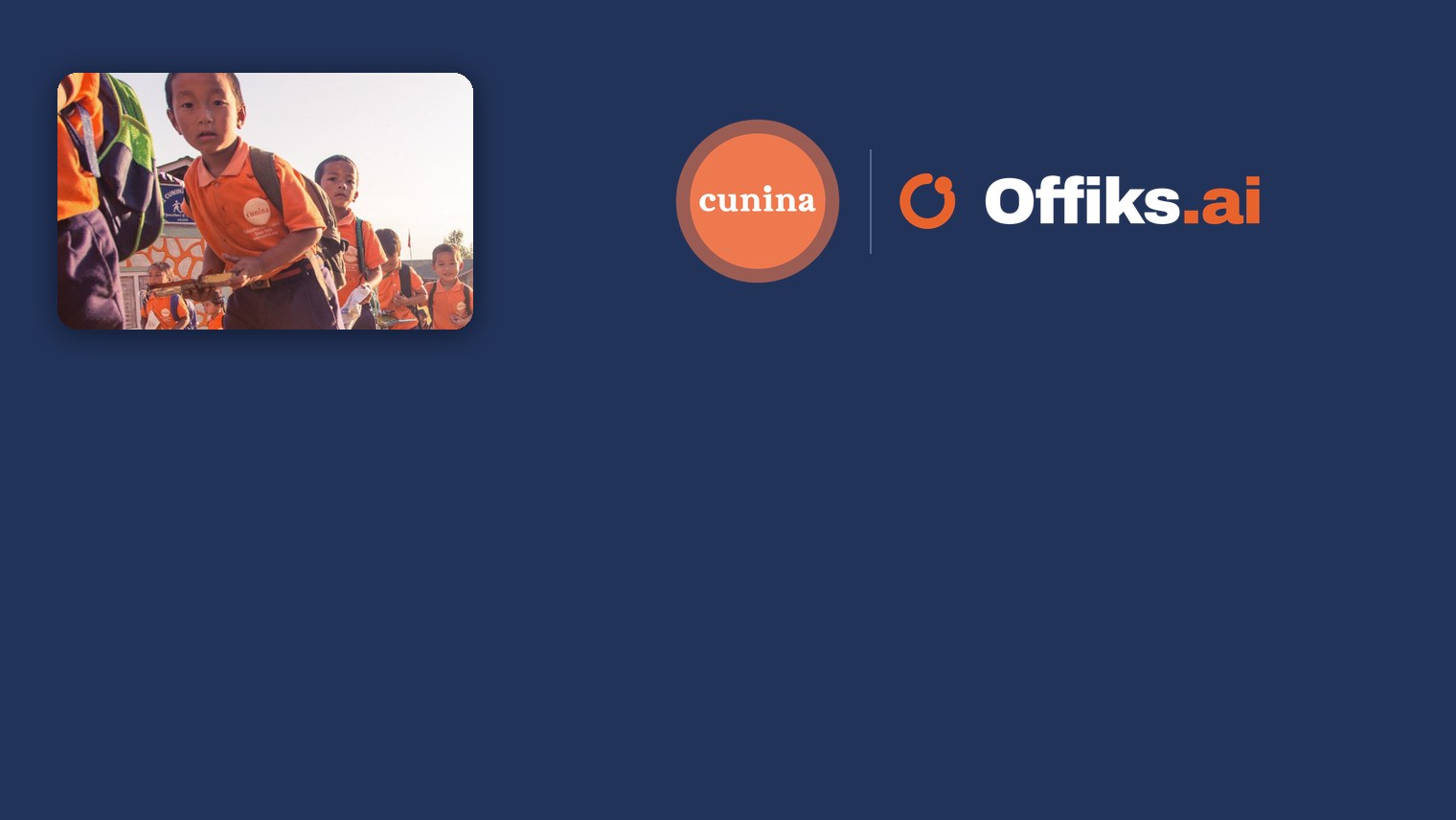 Cunina en Offiks.ai — schoolkinderen in Cunina-uniform op weg naar de klas