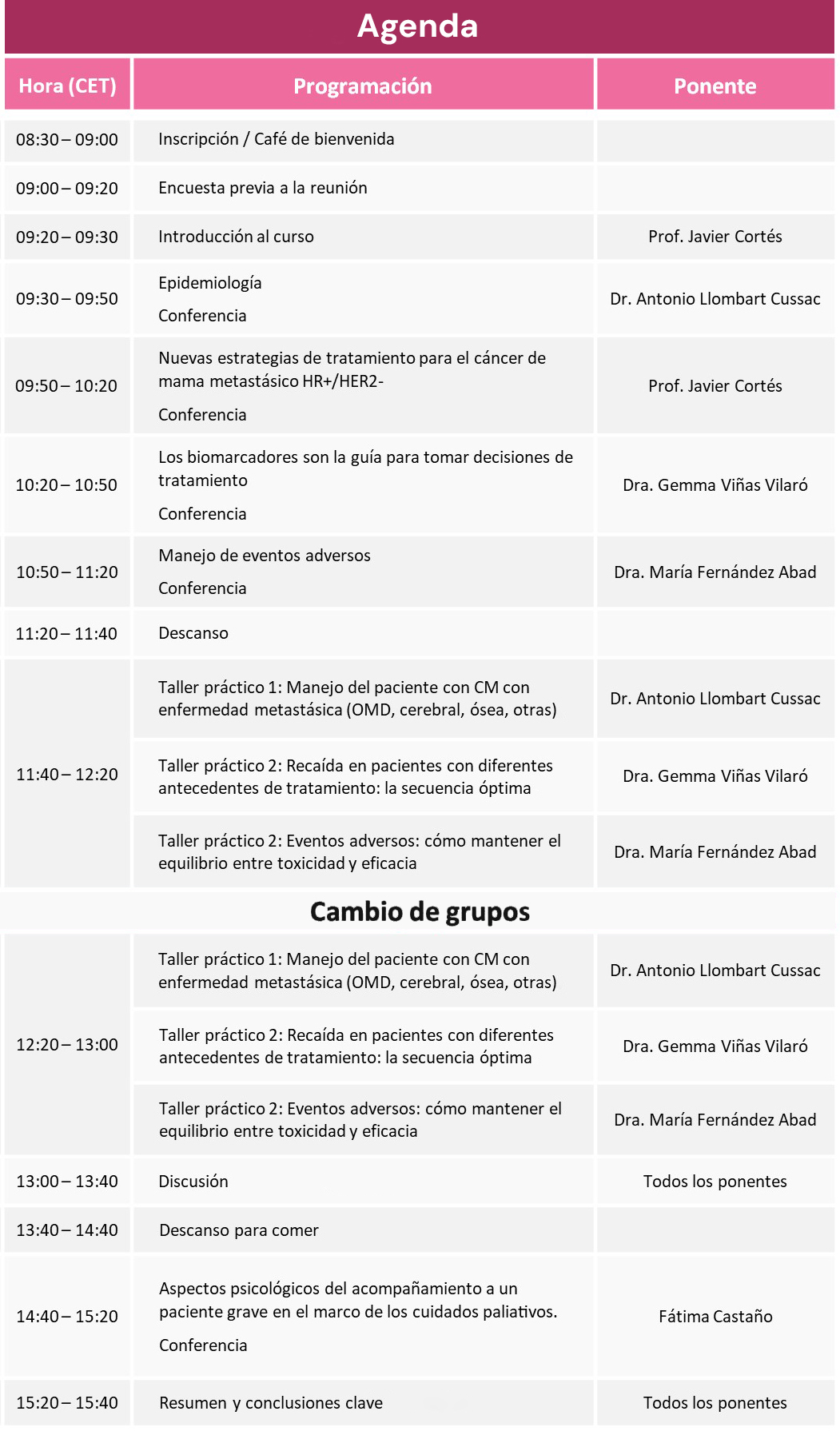 Agenda for program