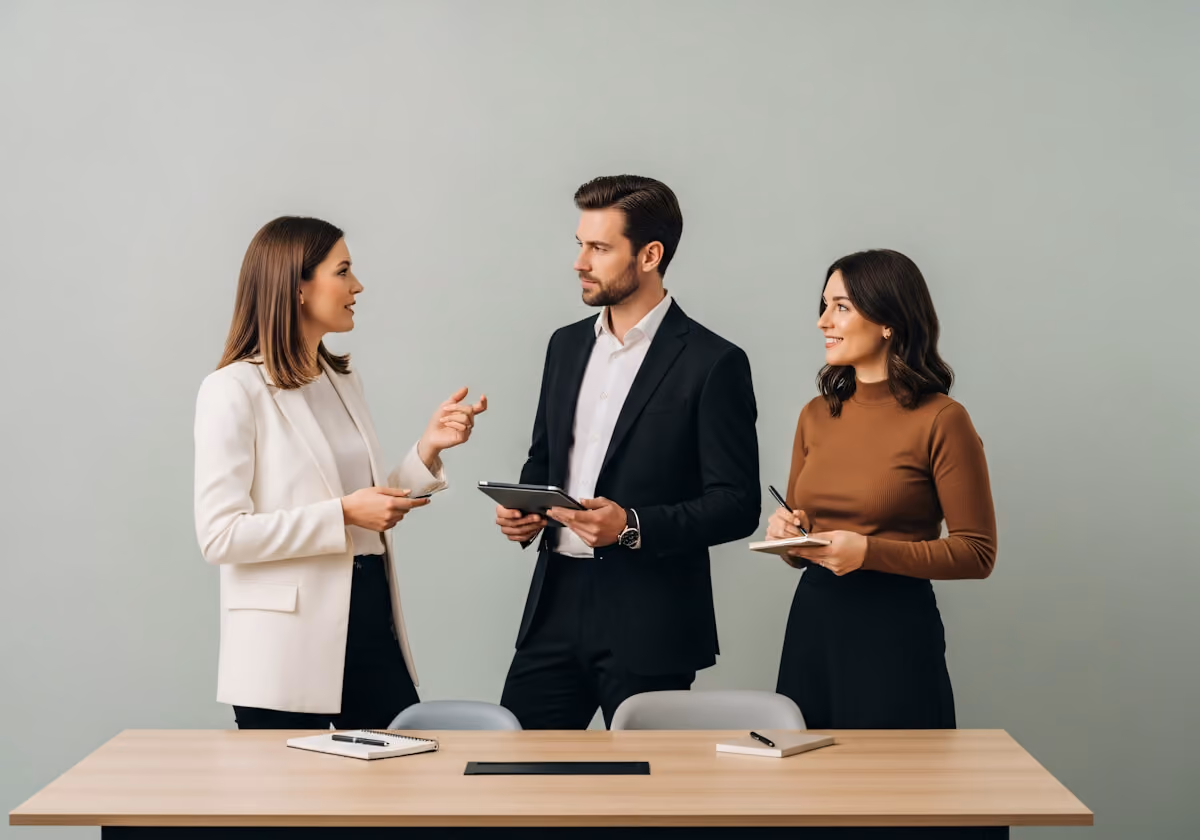 Three consultants having a general discussion.