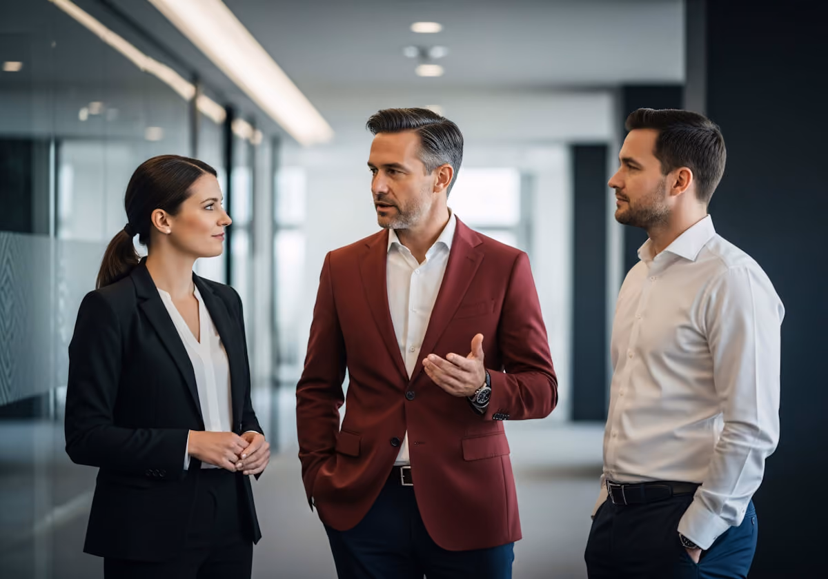 Three business consultants sharing their thoughts.