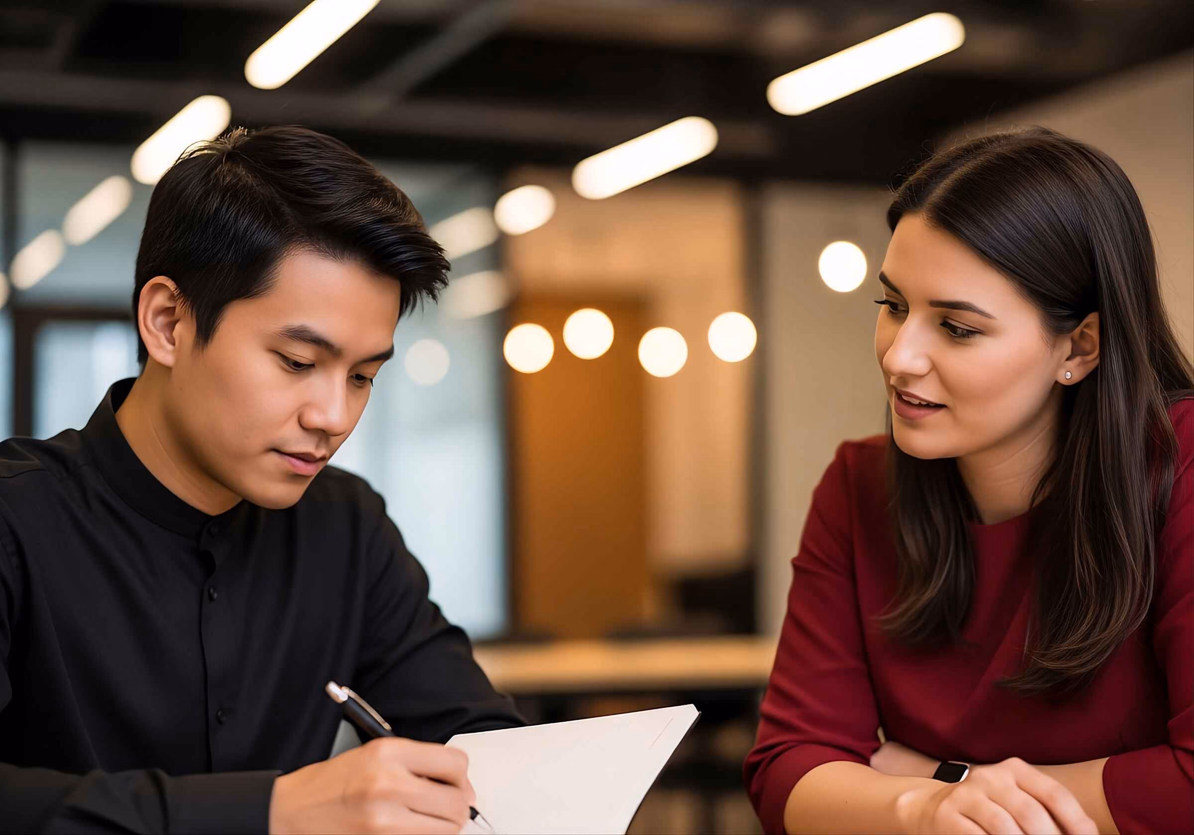 Two business consultants working seriously on a project.
