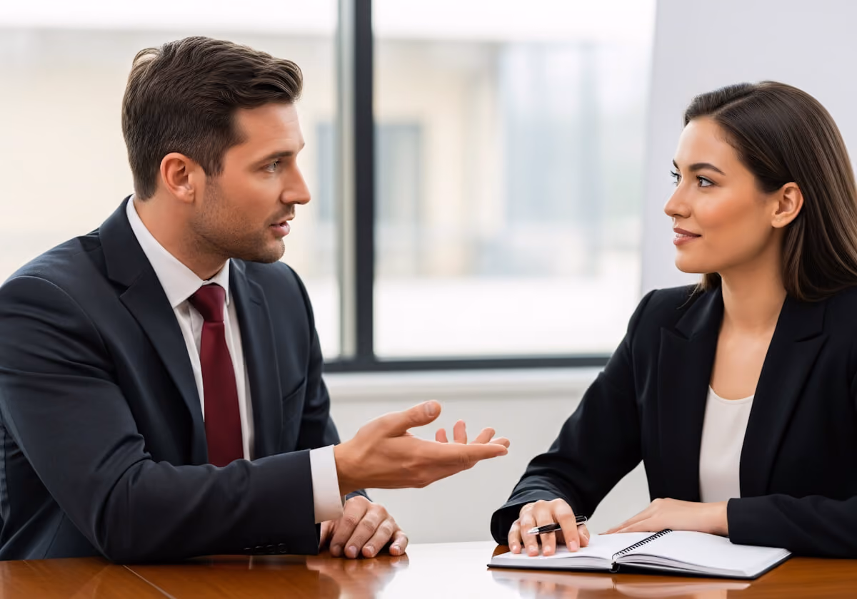 Two consultants discussing their upcoming project.