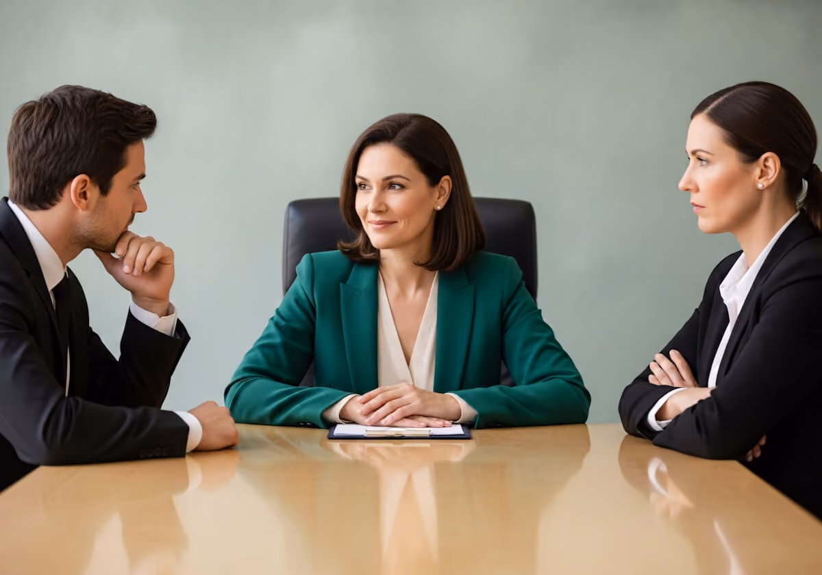 Two consultants meeting with their boss.