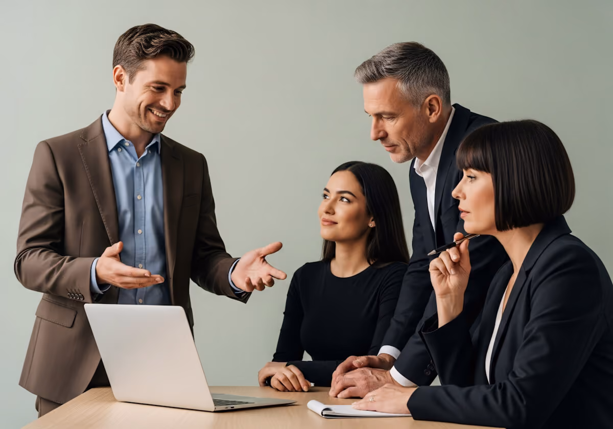 Senior consultant advising his junior colleagues.