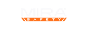 MIRA Safety logo with the word MIRA in large white letters above an orange trapezoid shape containing smaller white text.