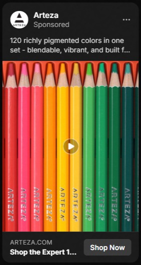 A row of sharpened colored pencils arranged in a gradient from red and orange to yellow and green, each pencil labeled with ARTEZA.