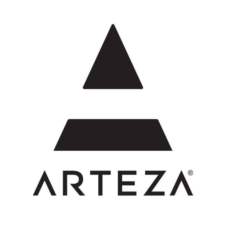 Arteza logo featuring a black solid triangle above a black trapezoid shape and the word 'ARTEZA' in black uppercase letters below them.