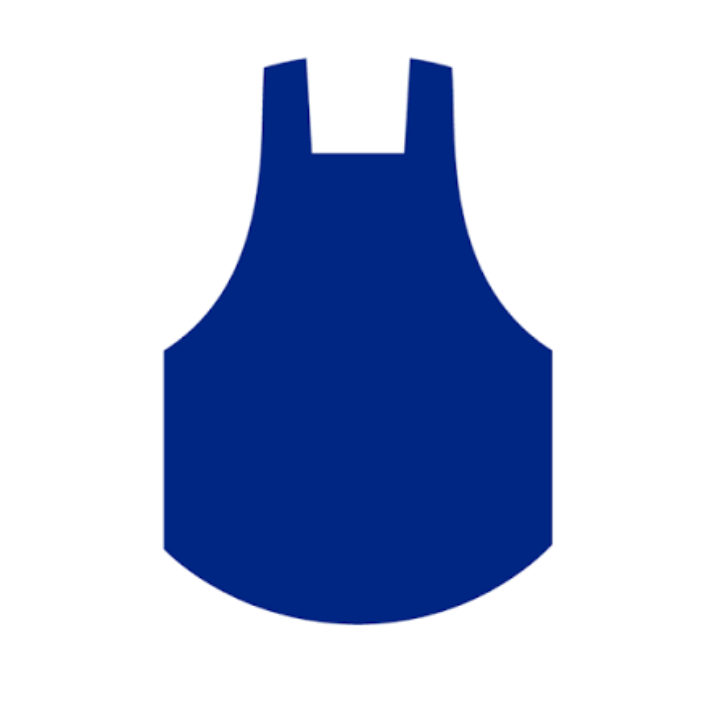 Simple solid dark blue apron silhouette on white background.