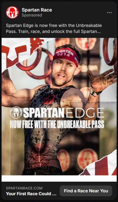 Athlete wearing a Spartan headband and sleeveless shirt climbing red monkey bars during a race, promoting Spartan Edge now free with the Unbreakable Pass.
