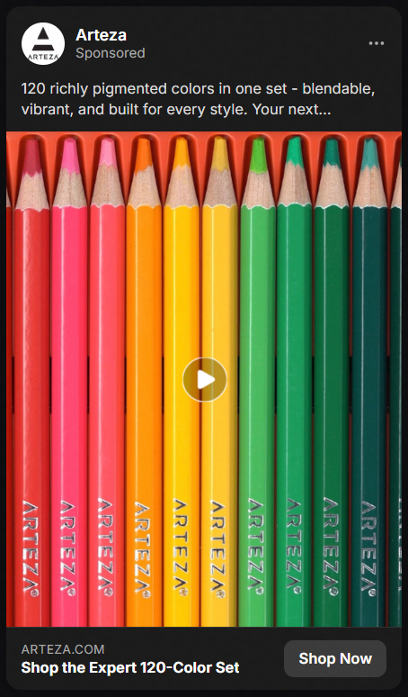 Close-up of twelve sharpened art pencils arranged vertically in a gradient from red through orange, yellow, and green to dark green, each pencil branded with the Arteza logo on a red background.
