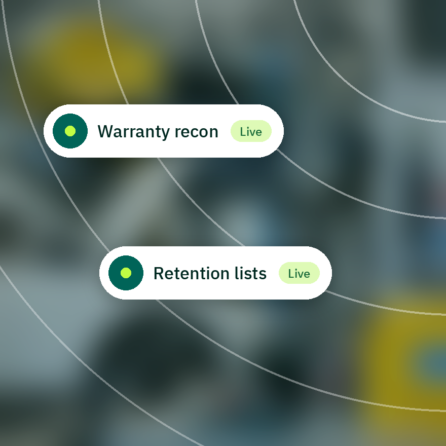 Warranty recon and retention lists marked live on a dealership floor