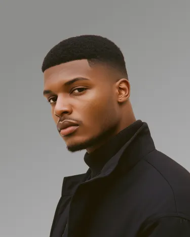 A man with a black shirt and a black jacket.