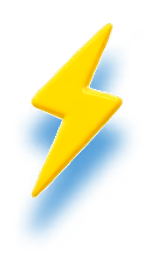 Icône d'un éclair jaune vif posé sur une forme ombrée bleue, représentant un symbole d'énergie ou d'électricité.