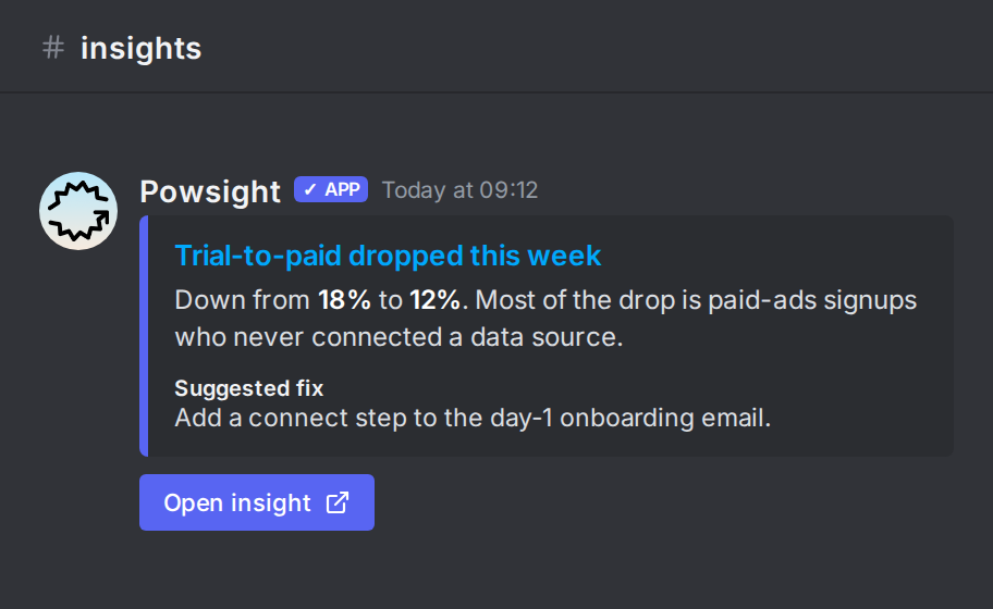 A Powsight insight posted to a Discord channel