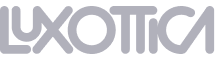 Luxottica logo in dark blue text with stylized letters.
