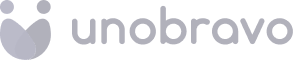 Unobravo logo with a stylized abstract design in dark blue next to the company name in lowercase letters.