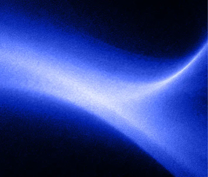 Abstract blue light beam with a glowing, curved shape fading into dark background.