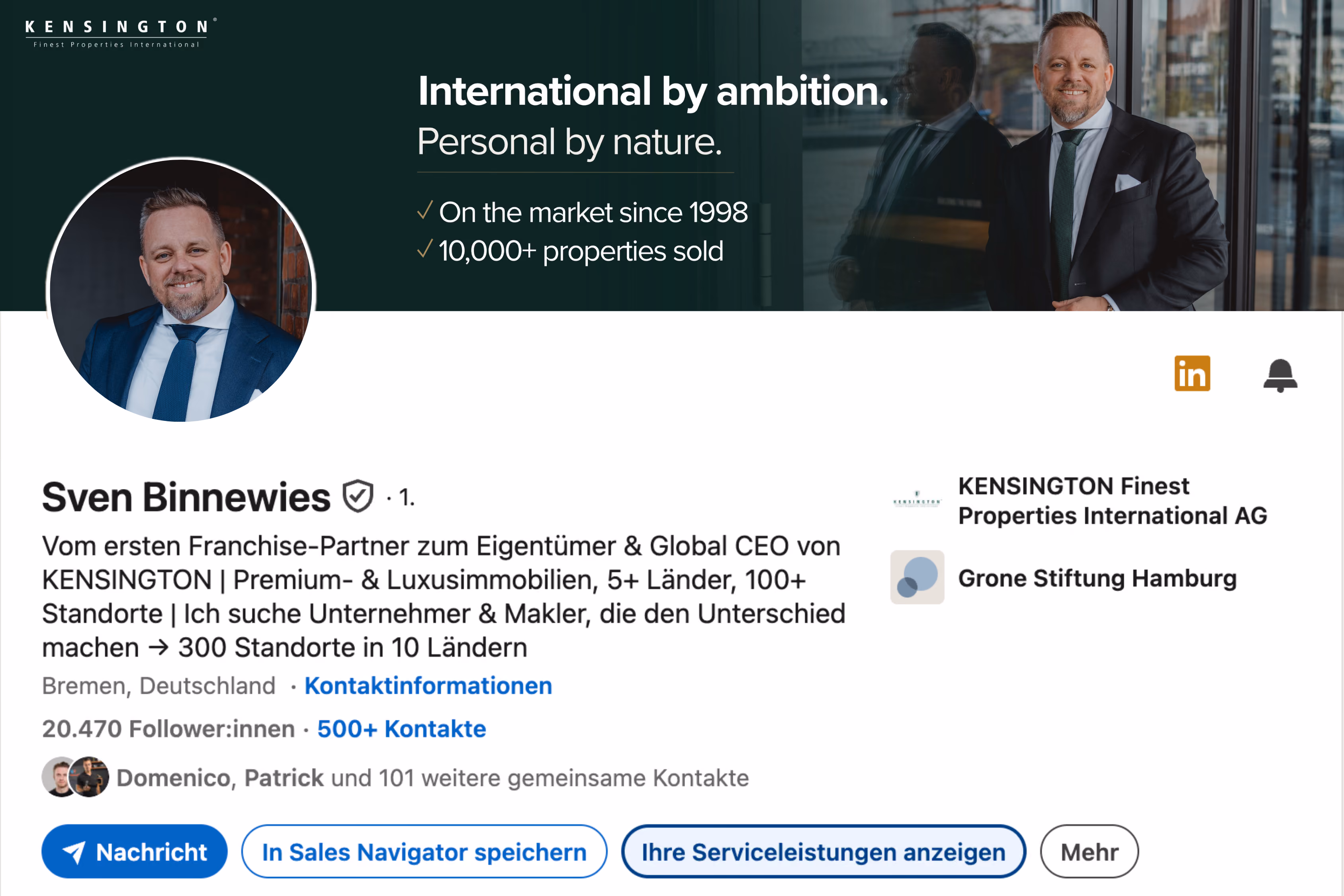 LinkedIn-Profil von Sven Binnewies nach der Optimierung