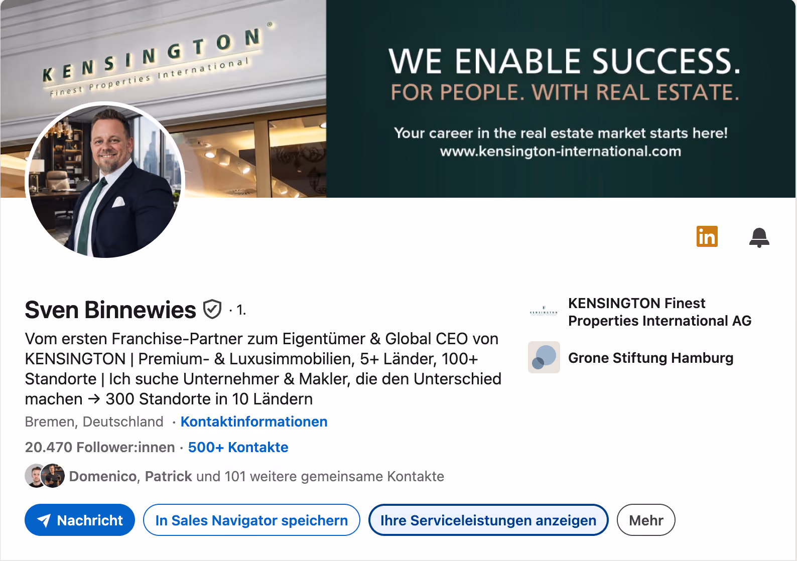 LinkedIn-Profil von Sven Binnewies vor der Optimierung