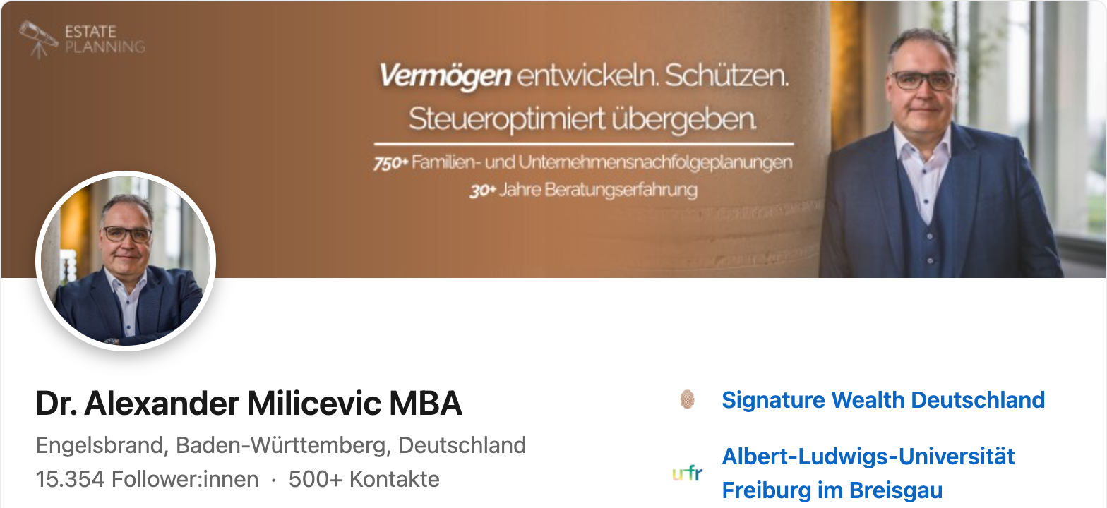 LinkedIn-Profil von Dr. Alexander Milicevic