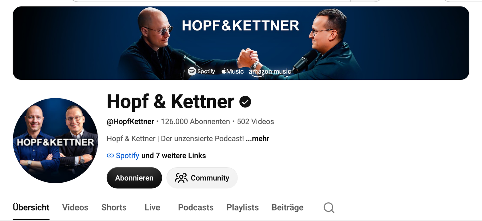 YouTube-Kanal von Hopf & Kettner mit 126.000 Abonnenten
