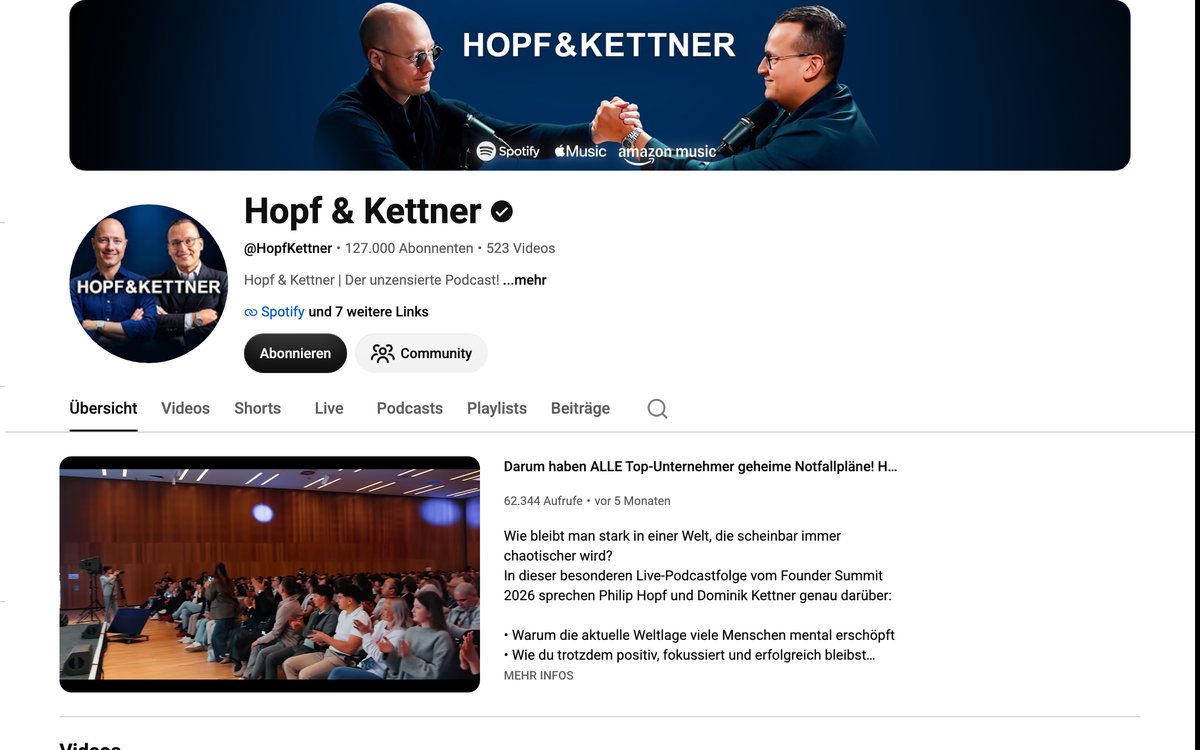 YouTube-Kanal des Videopodcasts Hopf & Kettner