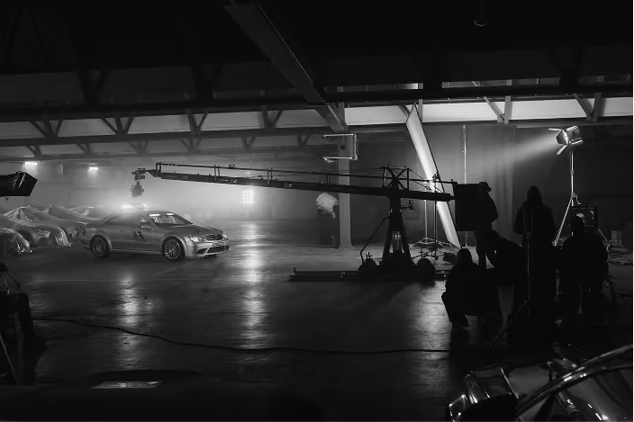 Production set with camera crane