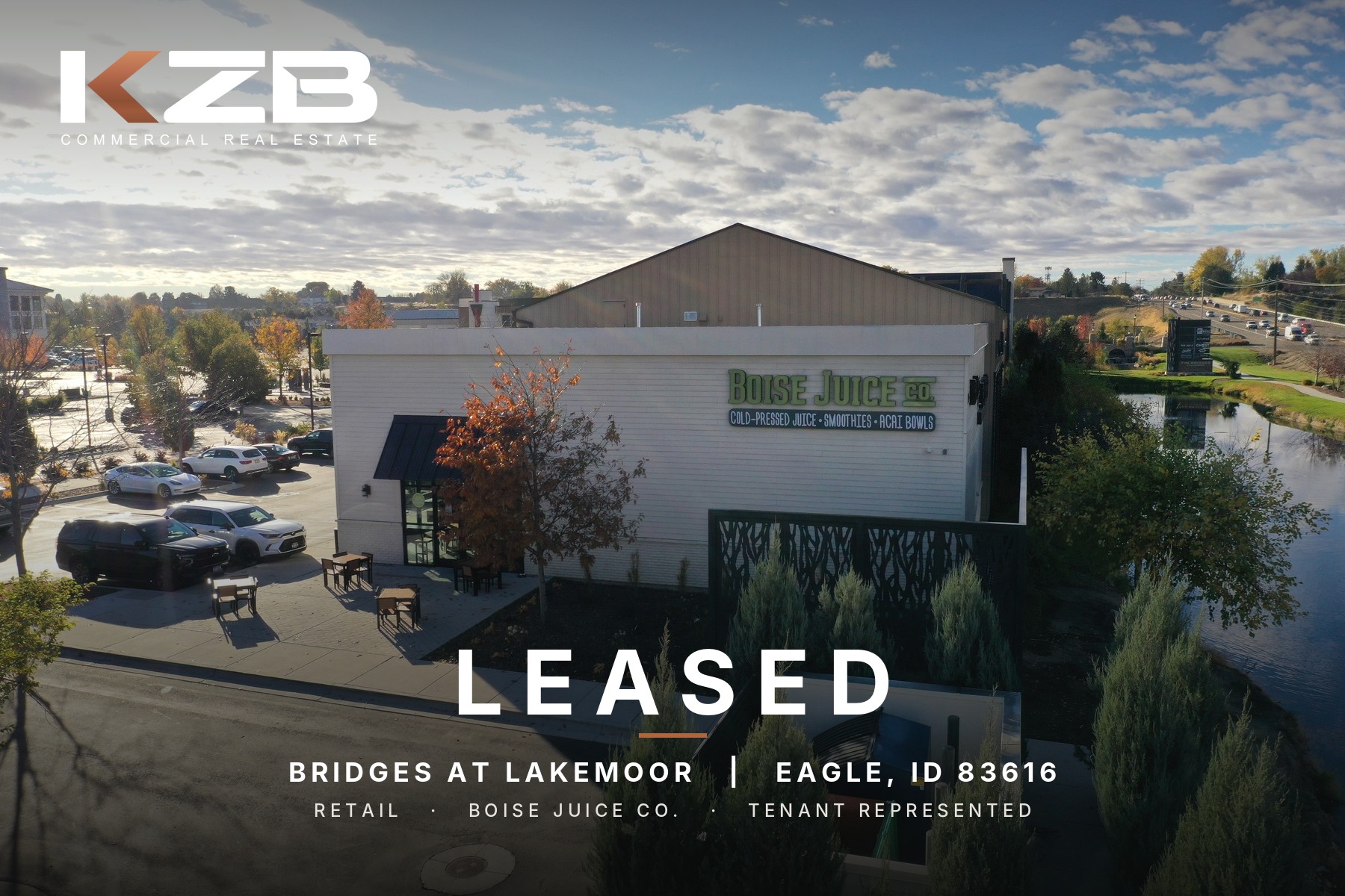 Boise Juice Co. at Bridges at Lakemoor in Eagle, Idaho, leased by KZB Commercial Real Estate